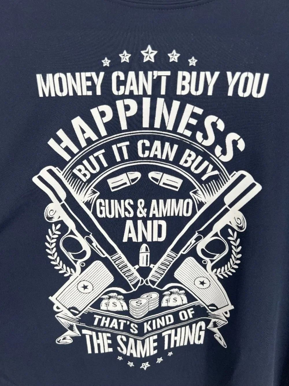 Guns & Ammo Men’s Long Sleeve T-shirt XL Blue White Jersey Material NWT